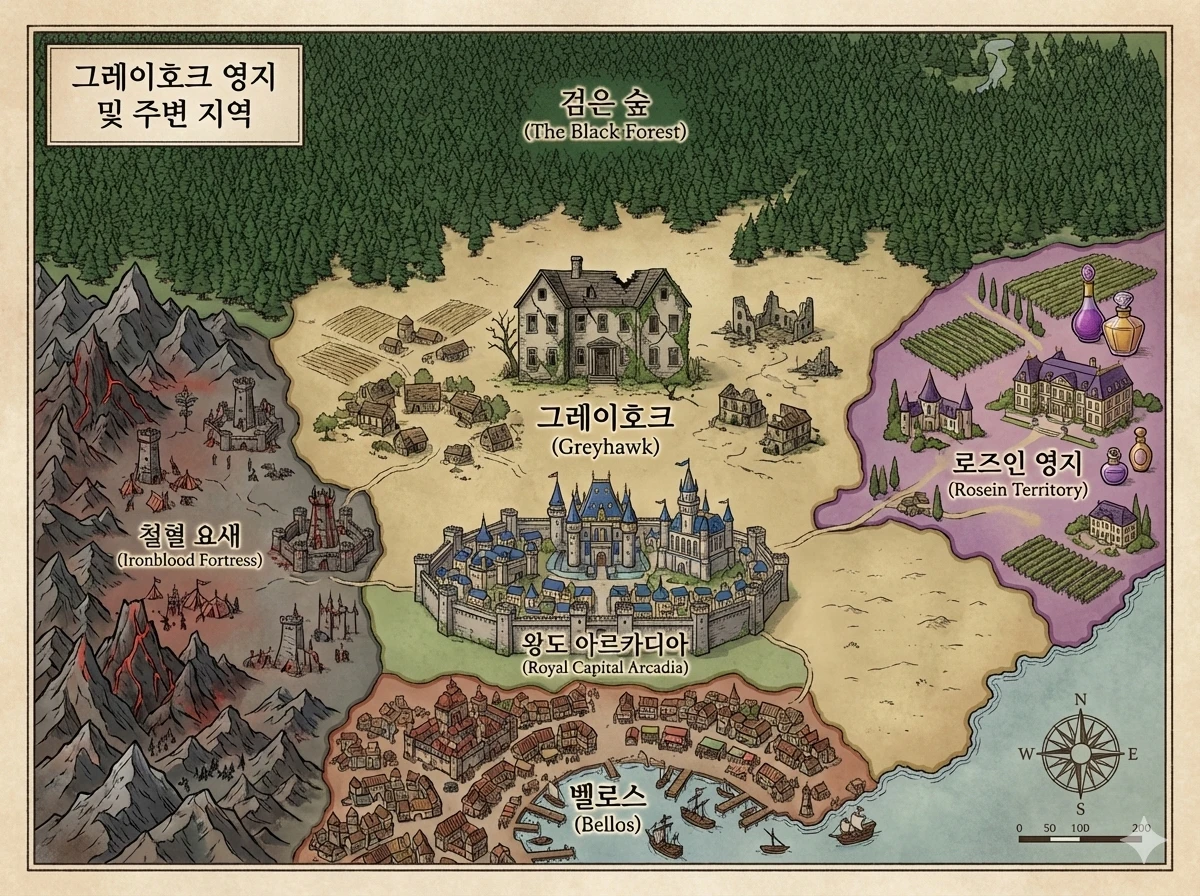 그레이호크 영지 및 주변 지역 지도